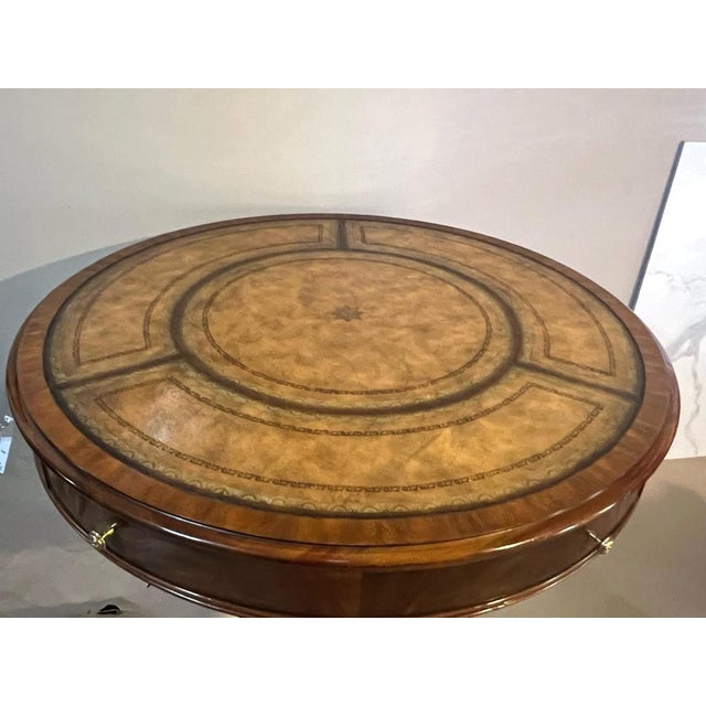 Maitland - Smith 1970s Leather Top Maitland-Smith French Empire Regency Paw Feet Center Entry Table For Sale - Image 4 of 10