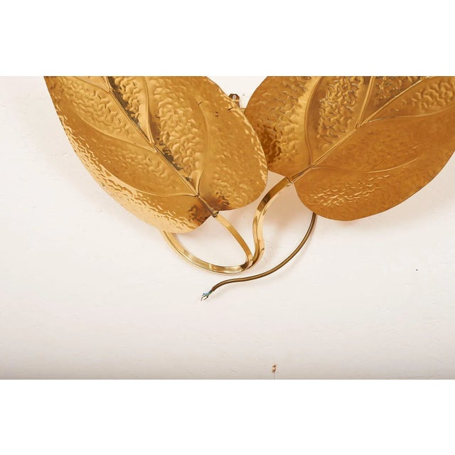Vintage Italian Double Golden Leaf Sconce from Tommaso Barbi, 1970s For Sale - Image 5 of 14