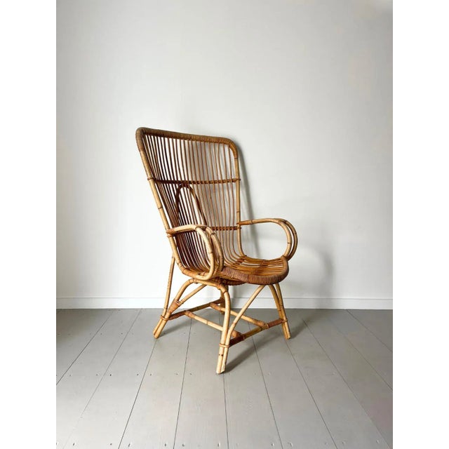 Brown Mid-Century Bamboo Armchair, Italy, 1950s For Sale - Image 8 of 9