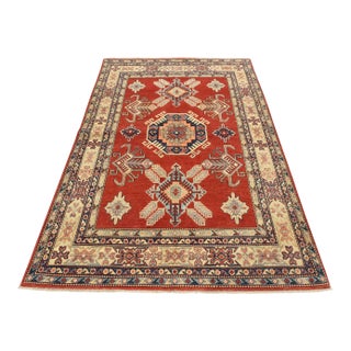 Kazak Rug 5'11'' X 8'1'' Red Wool Tribal Hand-Knotted Oriental Carpet For Sale