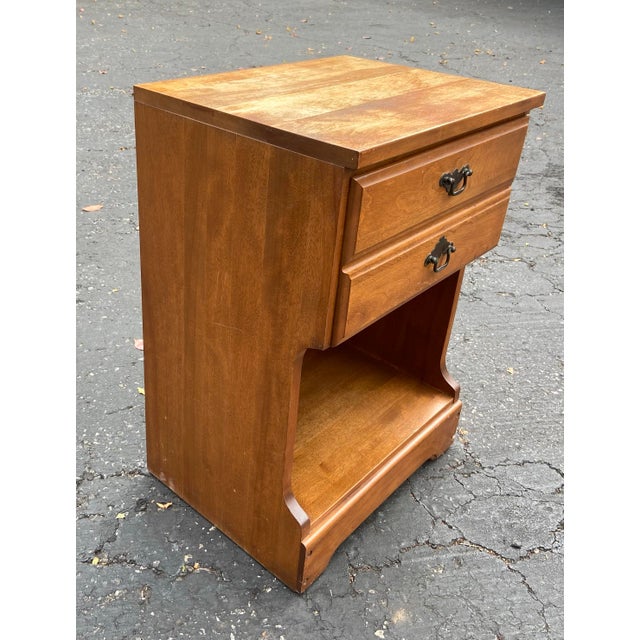Mid-Century L.A. Period Furniture Co. Solid Birch Single Drawer Open Cabinet Nightstand For Sale - Image 4 of 14