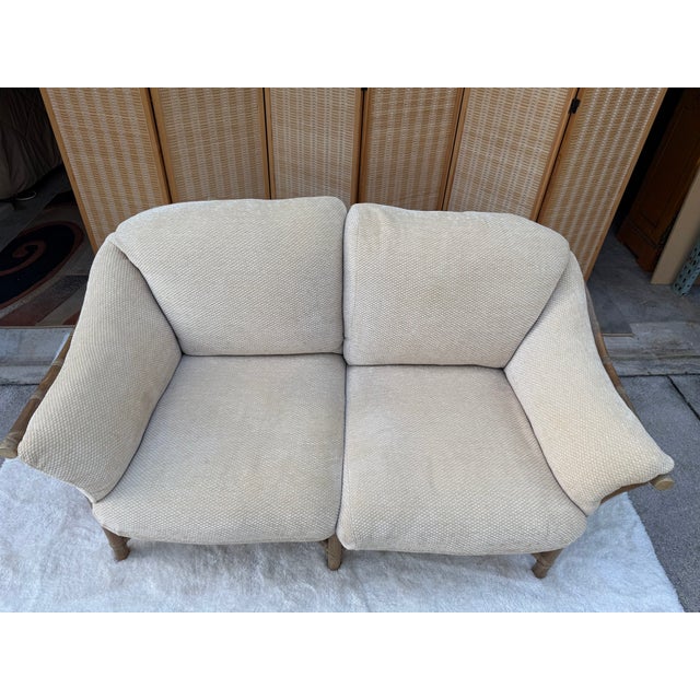 Vintage McGuire San Francisco Rattan & Rawhide Curved Settee For Sale - Image 10 of 17