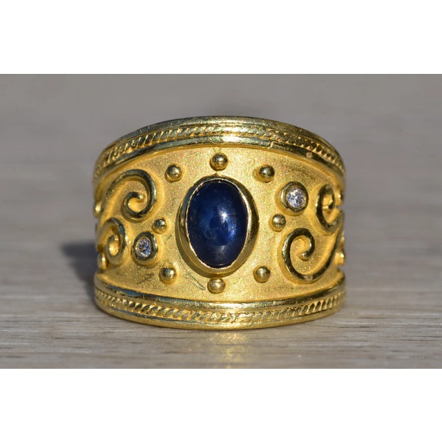 Mid 20th Century The Bouses Deux: Ladies Ornate 18K Gold Band set with Sapphire and Diamonds For Sale - Image 5 of 11