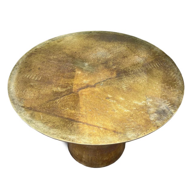 Brass Brass Finish Industrial Modern Round Dining Table For Sale - Image 8 of 11