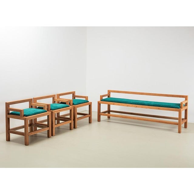 Modern Architectural Dining Chairs and Bench in Oak, Netherlands, 1980s, Set of 4 For Sale - Image 3 of 11