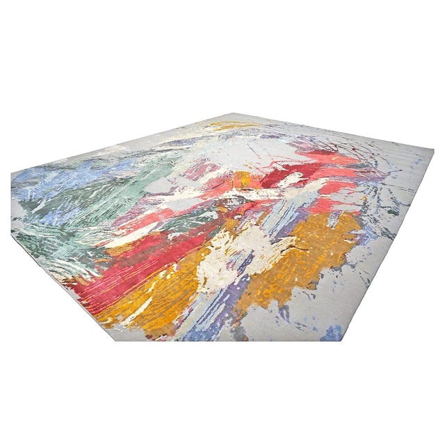 Indo-Napalese Modern Sima Wool & Silk 12x15 Grey & Multi Color Handmade Area Rug #1144026 For Sale - Image 4 of 8