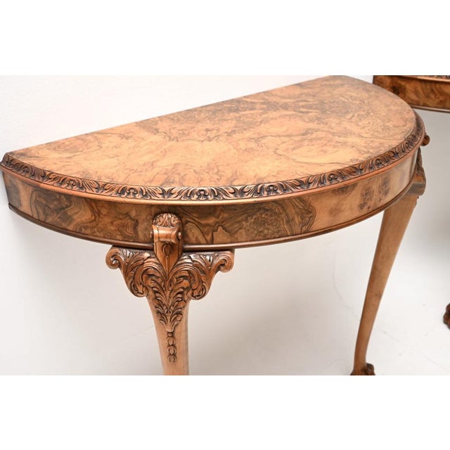 Wood Vintage Burr Walnut Console Tables, 1930s, Set of 2 For Sale - Image 7 of 11