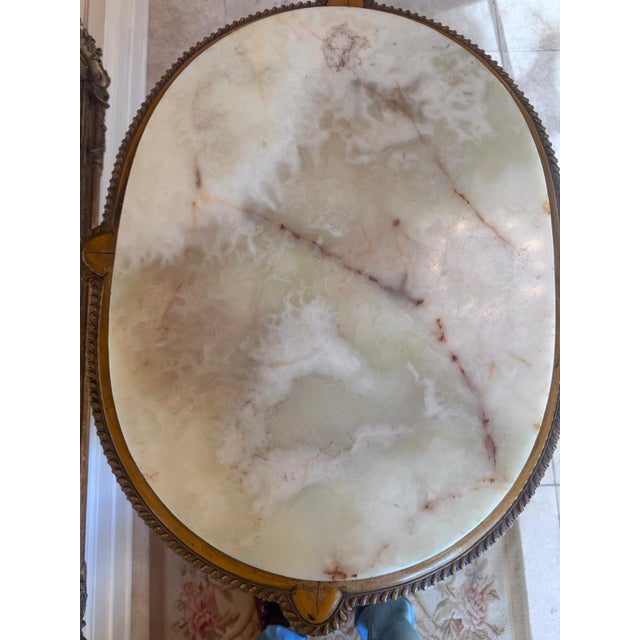 French Louis XVI Style Giltwood Oval Gueridon With Onyx Marble Top, Late 19th Century For Sale - Image 4 of 7