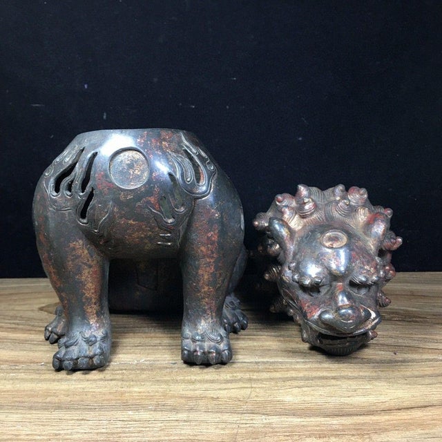 Vintage Bronze Guardian Lion Censer - Statue Incense Burner For Sale - Image 4 of 9