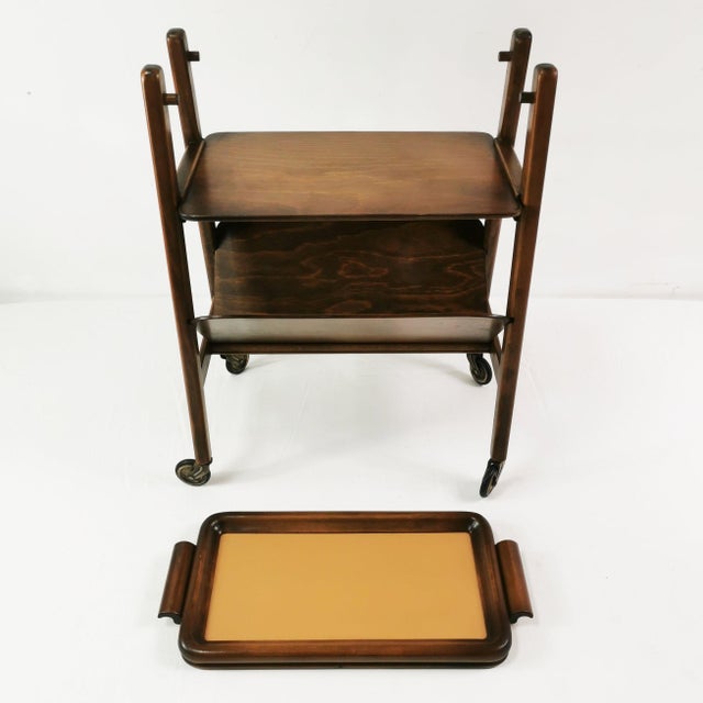 Wood Italian Modern Bar Serving Cart, Italy, 1950s For Sale - Image 7 of 16