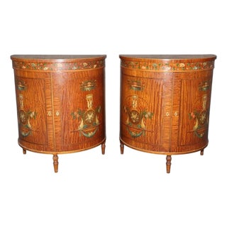 Clear All Fine Pair English Satinwood Adams Style With Paint Decoration 1920s Era Commodes For Sale