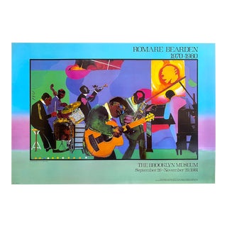 Romare Bearden Vintage 1981 Lithograph Print " Jamming at the Savoy " Museum Exhibition Poster For Sale
