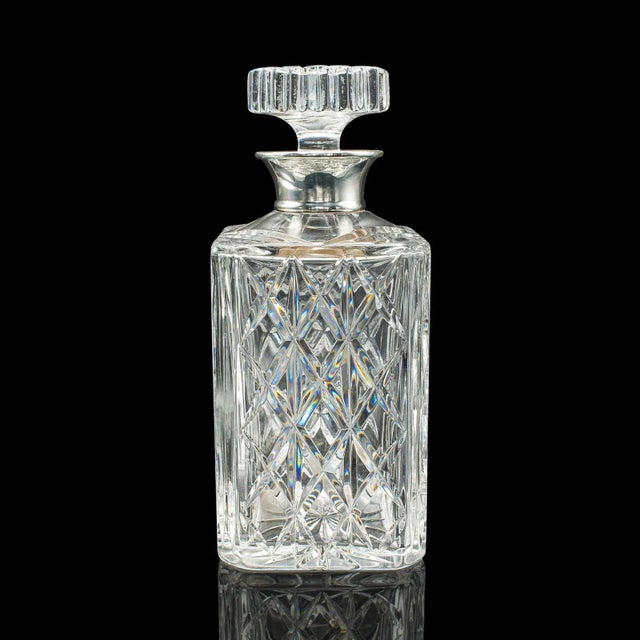 Vintage Silver Collared Spirit Decanter, English, Crystal, Whiskey, Hallmarked For Sale - Image 6 of 12