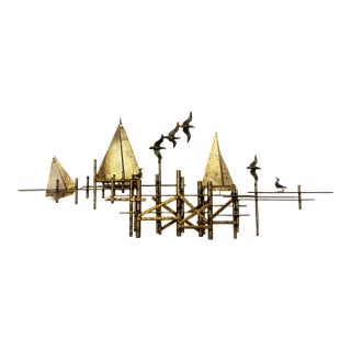 Curtis Jere Harbor Brass Wall Sculpture For Sale