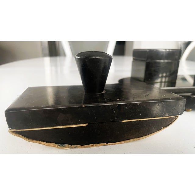 1930s Art Déco Office Desk Set in Black Marble, 1930s, Set of 7 For Sale - Image 5 of 18
