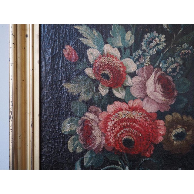 19th Century Original Oil Painting - Flower Bouquet on a Dark Background For Sale In New York - Image 6 of 6