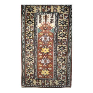 Vintage Turkish Area Rug, Handwoven Tribal Wool, Prayer Design, 1930s, 4' x 7' For Sale
