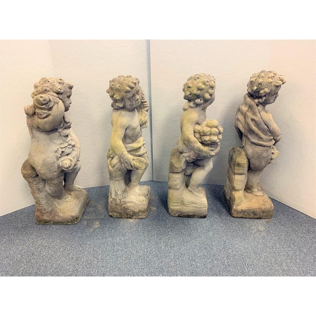 Mid 19th Century Vintage Four Seasons Cherubs Cast Stone Garden Statues