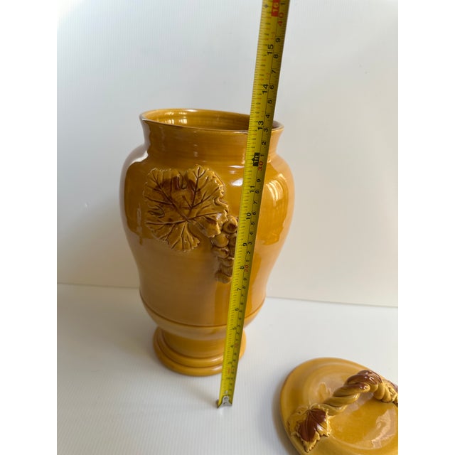 Vintage Arte Italica Ceramic "Sole Mustard" Collection 10" Tall Yellow Jar With Lid Grapes Leaves Design Made in Italy For Sale - Image 11 of 13