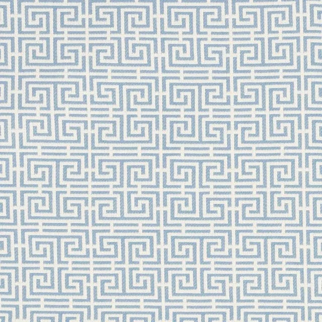 Modern Sample - Schumacher Chinois Fret Fabric in Sky / Ivory For Sale - Image 3 of 3