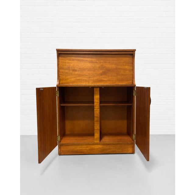Mid Century Modern Teak Bar Cabinet | Mirrored Home Bar With Drop-Down Serving Surface, C. 1960’s For Sale In New York - Image 6 of 14
