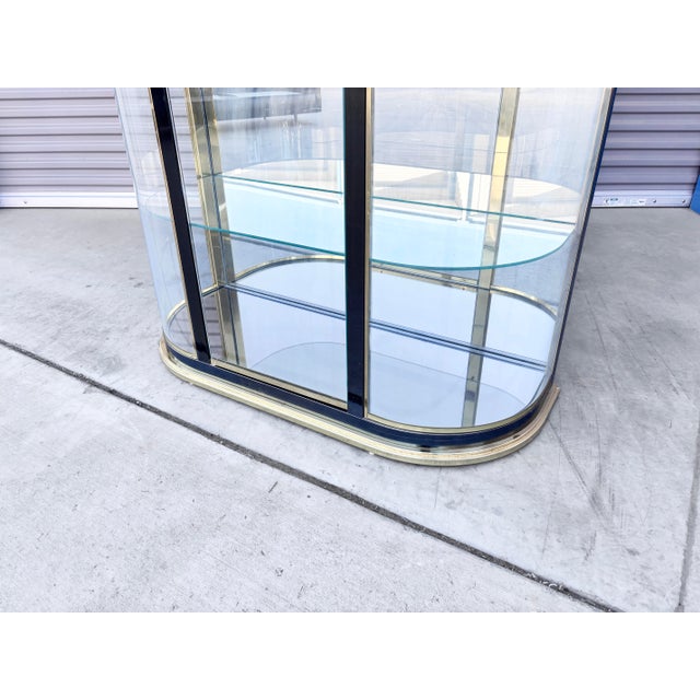 Brass 1970s Vintage Brass & Gunmetal Curved Display Cabinet Styled After Mastercraft For Sale - Image 8 of 13
