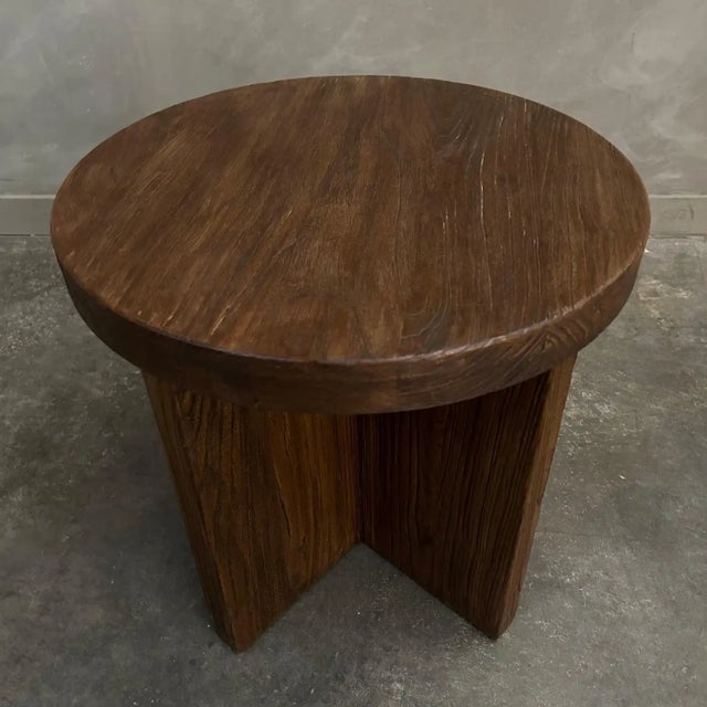 Custom Made Reclaimed Elm Wood Side Table With X Base For Sale - Image 9 of 12