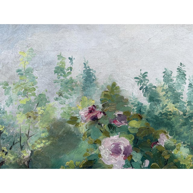 Forest Green Alexandre Guelle, Flower Garden, 1911, Oil Painting on Canvas, Framed For Sale - Image 8 of 18