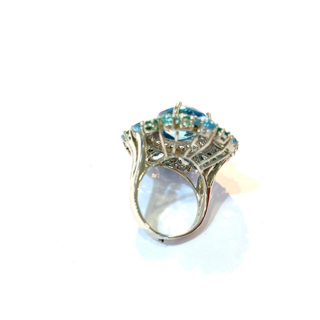 Baroque Bochic “Flamenco” Topaz & Multi Color Gems Cocktail Ring 18k Gold & Silver Size 9.5 For Sale - Image 3 of 5