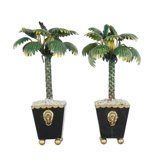 Mid 20th Century Pair of Hollywood Palm Beach Regency Tole Topiaries For Sale - Image 4 of 5
