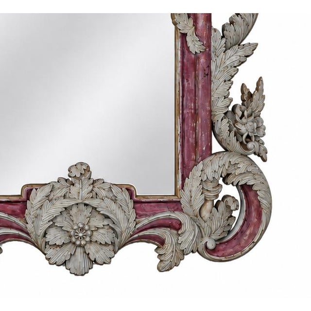 Late 19th Century Vintage Rococo Style Silver-Plated Plum Red Framed Wall Mirror. For Sale - Image 5 of 12