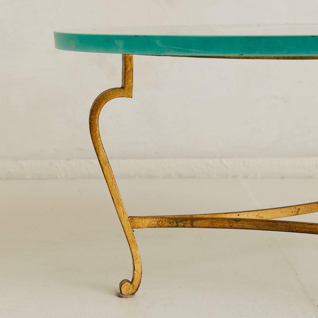 Metal French Gilt Metal + Frosted Glass Coffee Table, 1960s For Sale - Image 7 of 7