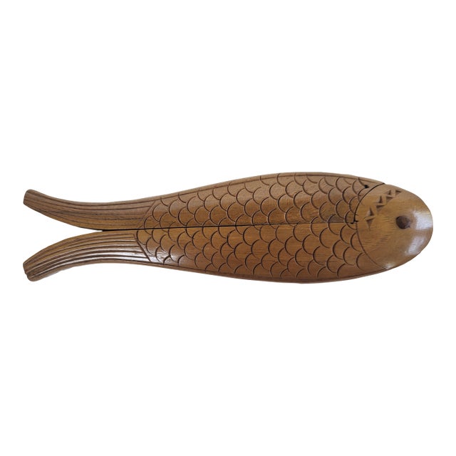 Mid 20th Century Mid Century Modern Wooden Fish Nutcracker With Carved Details For Sale