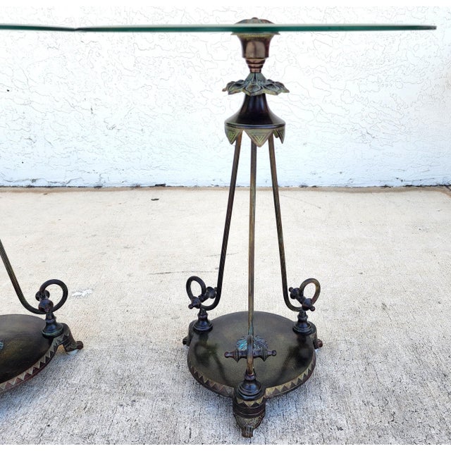 Offering One Of Our Recent Palm Beach Estate Fine Furniture Acquisitions Of A Pair of Verdi Gris Bronze Gueridon Side end...