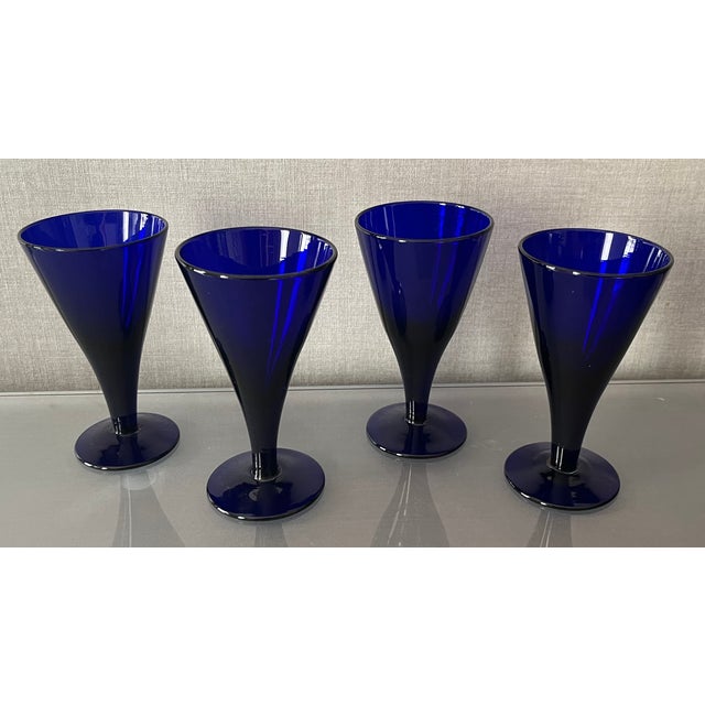 Antique Early 19th Century English George III Blue Cobalt Wine Glasses - Set of 4 For Sale - Image 13 of 18