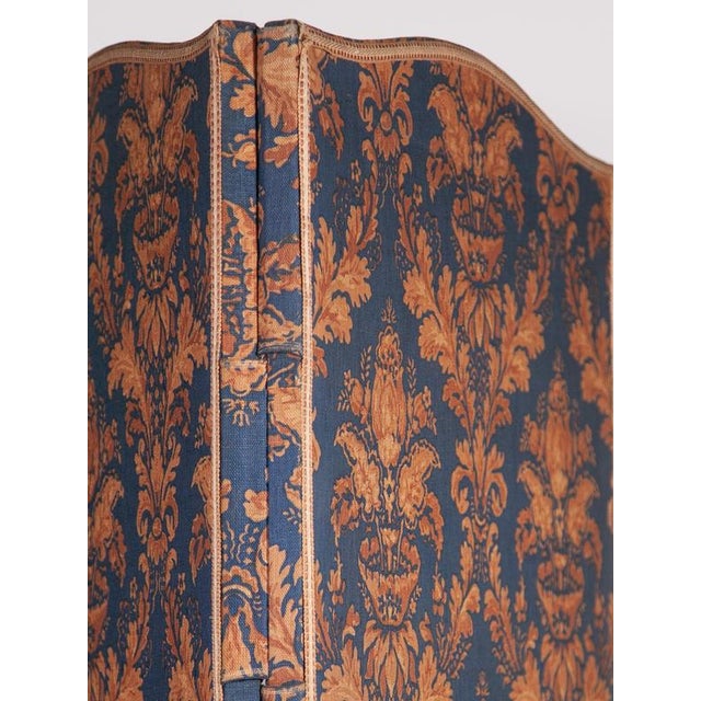 Antique Room Divider Paravent Folding Screen with Blue and Gold Fabric, 1900 For Sale - Image 4 of 11