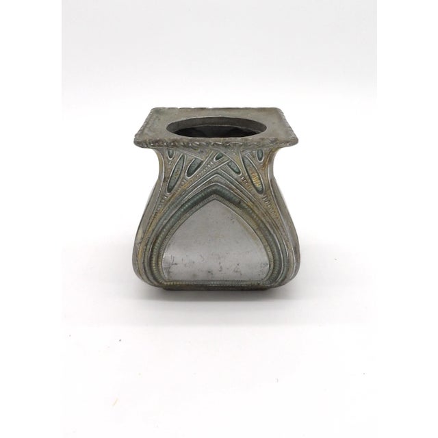 Antique Art Nouveau Pewter Match Holder Vase Smoking Set Piece For Sale - Image 4 of 7