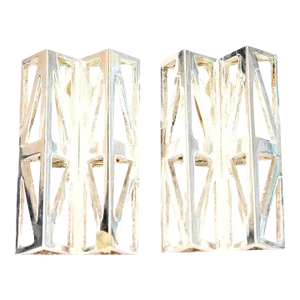 Vintage Claude Montana Silver Plate Geometric Sculptural Runway Clip On Earrings - 2 Pieces