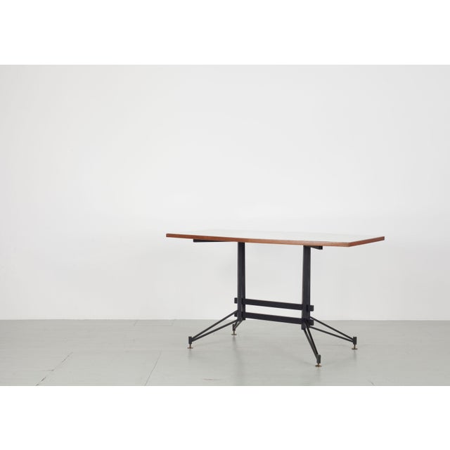Italian Table with Black Lacquered Iron Frame and Asymmetrical Table Top with Inlaid Clear Glass For Sale - Image 4 of 18
