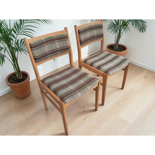 Mid-Century Modern East German Beech Dining Chairs with Plaid Upholstery, 1980s, Set of 2 For Sale - Image 9 of 18