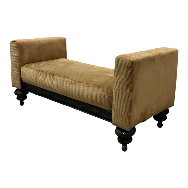 Vintage Upholstered Bench/Sofa With Heave Metal Frame For Sale