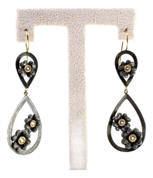 Gold and Silver Earrings with Flower-Shaped Zirconias, Set of 2