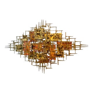 Silas Seandel Brutalist MCM Abstract Metal Wall Art Sculpture 1960s For Sale