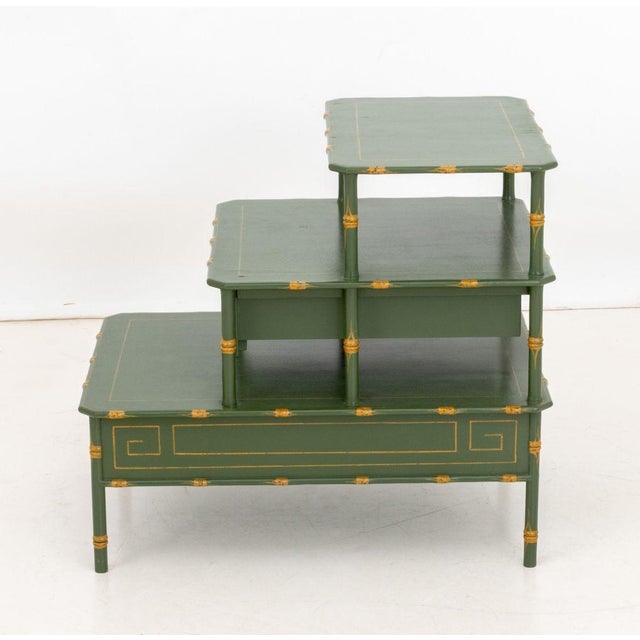 Late 20th Century Green Lacquered Three-Tier Bedside Table For Sale In New York - Image 6 of 7