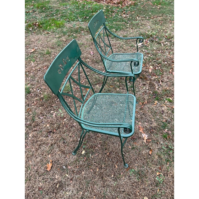 Beautiful Vintage Wrought Iron Patio Set Table, 4 Chairs and Base- 6 Pieces For Sale In Washington DC - Image 6 of 9