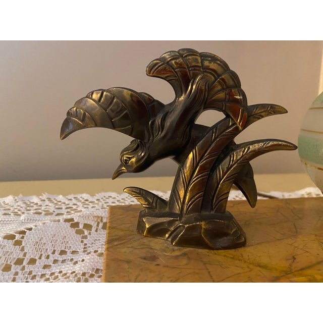 1950s Vintage Art Deco Style Bird Table Lamp With Green Glass Globe and Marble Base For Sale - Image 5 of 9