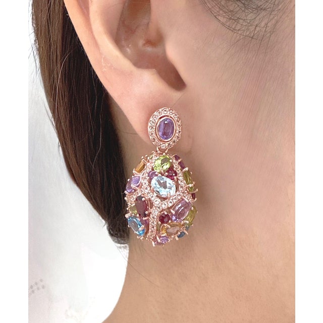Bochic "Capri" Amethyst & Multi Gem Cage Earrings Set In 18K Gold & Gold Natural Purple Amethyst - 5.00 Carat Natural...