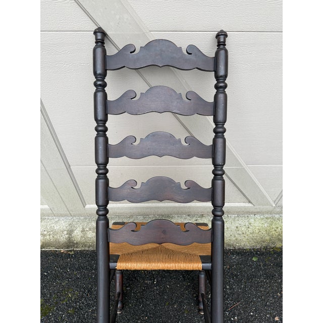 Antique English High Ladder Back Rush Seat Side Chair For Sale - Image 12 of 18