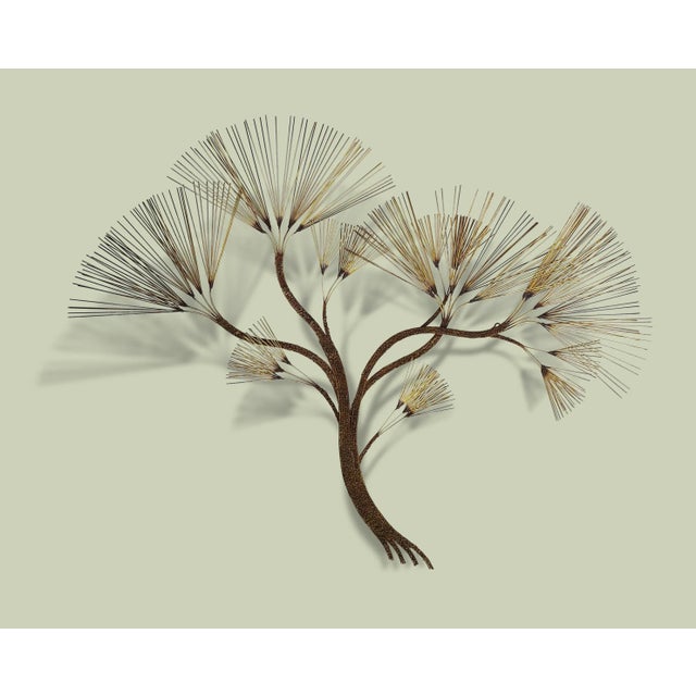Gold 67" Wide Wire Cypress Tree Wall Sculpture Attributed to Curtis Jere For Sale - Image 8 of 12