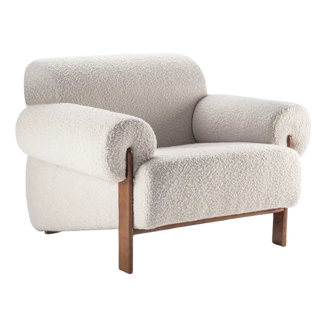 21st Century Paloma Armchair in Boucle / Wood For Sale
